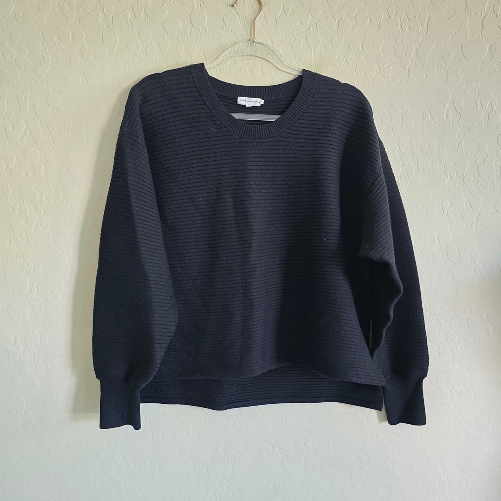 Good American Black Ribbed Crewneck Sweater Size 4 (XL)